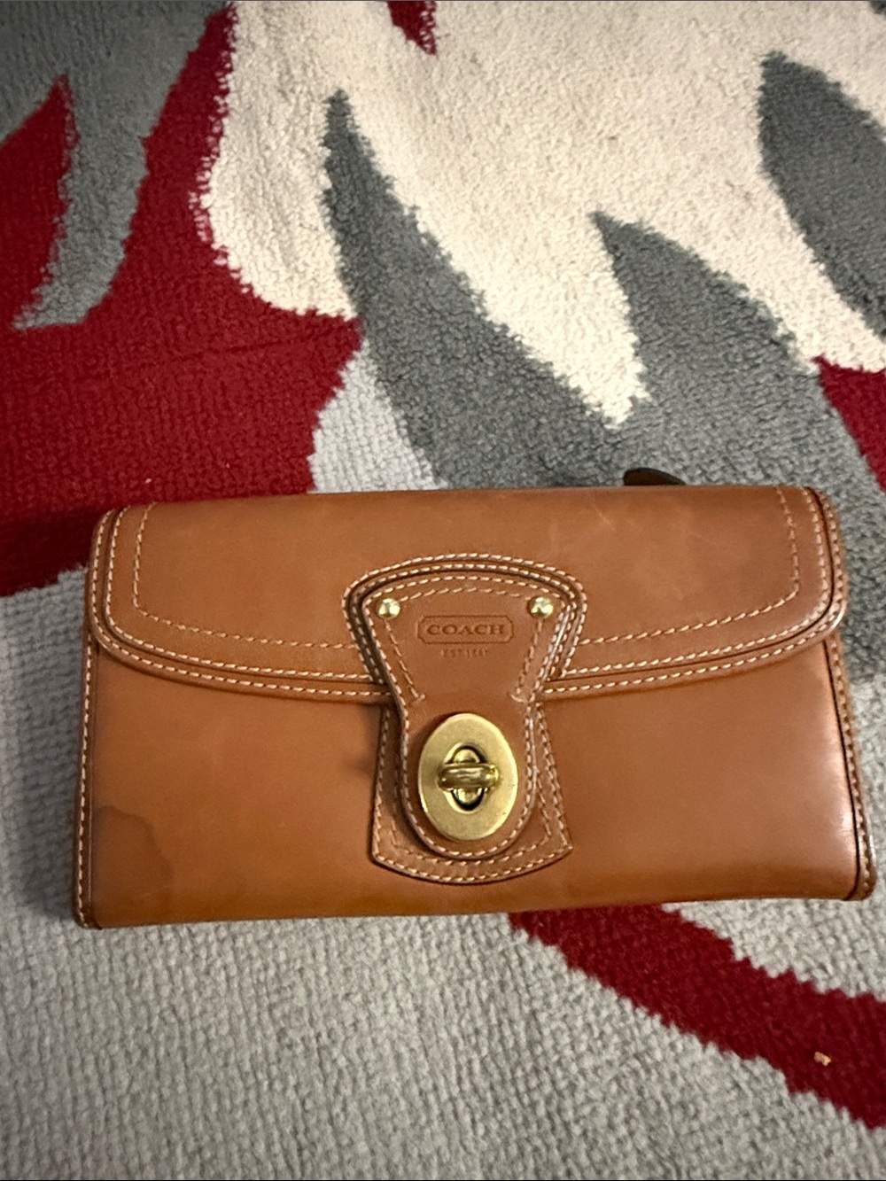 COACH Tan Leather Turnlock Continental Wallet